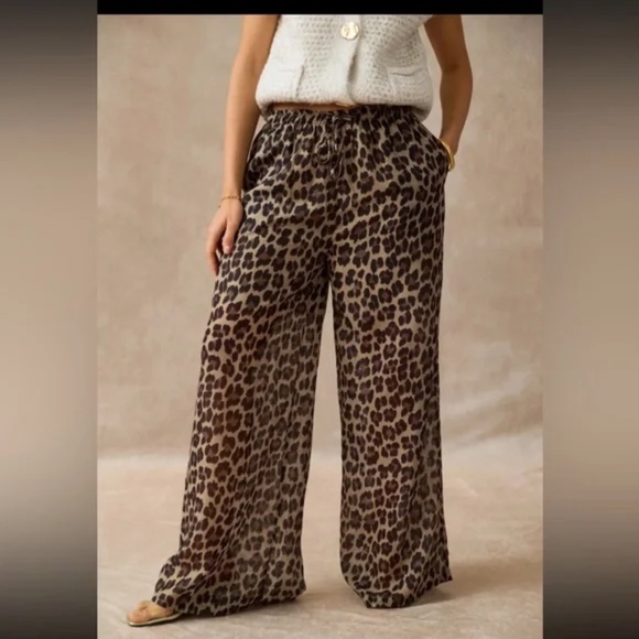 Wide Leg Leopard Print Pants From Paris Sz Small NWT - Picture 6 of 8